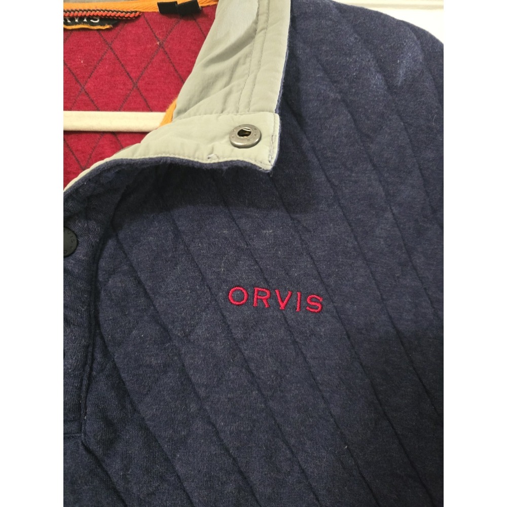 Orvis Quilted Sweatshirt Mens Large Henley Snap Pullover Navy Blue - Picture 3 of 6